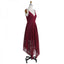 Elegant V-Neck Asymmetrical Burgundy Lace Bridesmaid Dresses Online, QB0144