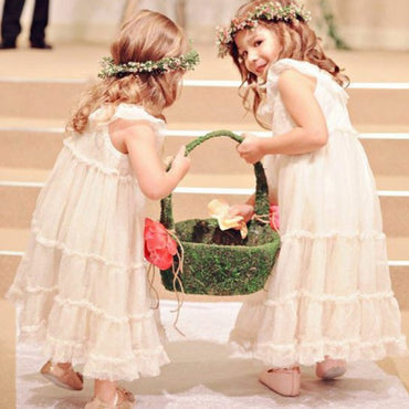 Lovely Round Neck Ivory Tulle Long Cheap Flower Girl Dresses, QB0223