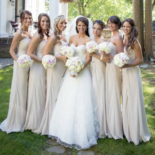 Pretty Sweetheart Long Cheap Ivory Chiffon Bridesmaid Dresses Online, – QueenaBridal