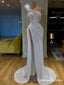 New Arrival Sparkly One Shoulder Sleevesless High Silt Long Cheap Sequin Prom Dresses, QB0928