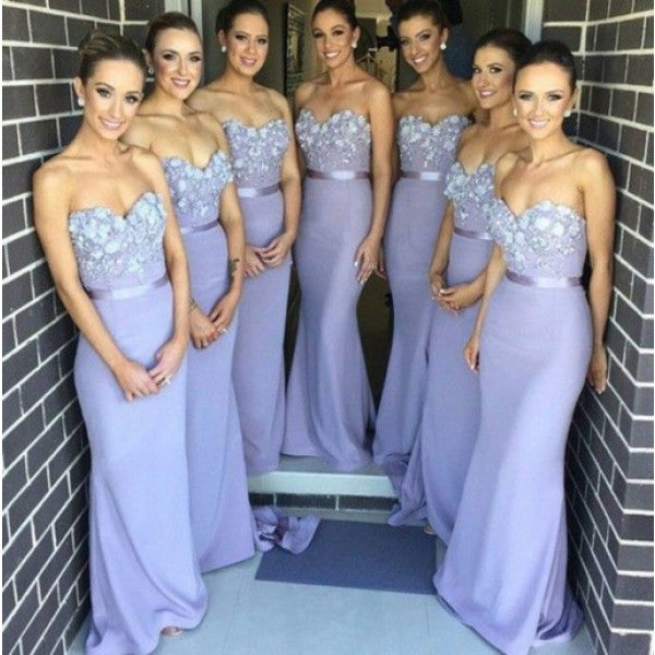 Elegant Mermaid Sweetheart Lavender Satin Bridesmaid Dresses with Appl QueenaBridal Elegant Mermaid Sweetheart Lavender Satin Bridesmaid Dresses with Appl QueenaBridal