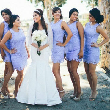 Sexy Round Neck Sleeveless Lavender Lace Short Cheap Bridesmaid Dresses Online, QB0168