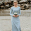 Light Blue Long Sleeve Round Neck Long Cheap Jersey Bridesmaid Dresses, QB0622