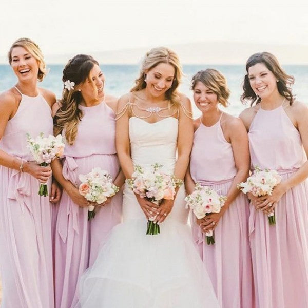 Pretty Round Neck Long Cheap Lilac Chiffon Bridesmaid Dresses with Bow QueenaBridal Pretty Round Neck Long Cheap Lilac Chiffon Bridesmaid Dresses with Bow QueenaBridal
