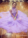 Lavender Halter Long Cheap Tulle Prom Dresses With Lace and Beaded, QB0546