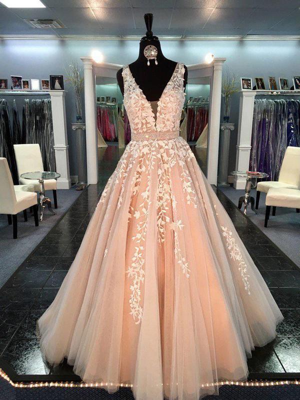 Long Lace Applique Prom Dresses Cheap Ball Gown Prom Dress, QB0283 QueenaBridal Long Lace Applique Prom Dresses Cheap Ball Gown Prom Dress, QB0283 QueenaBridal
