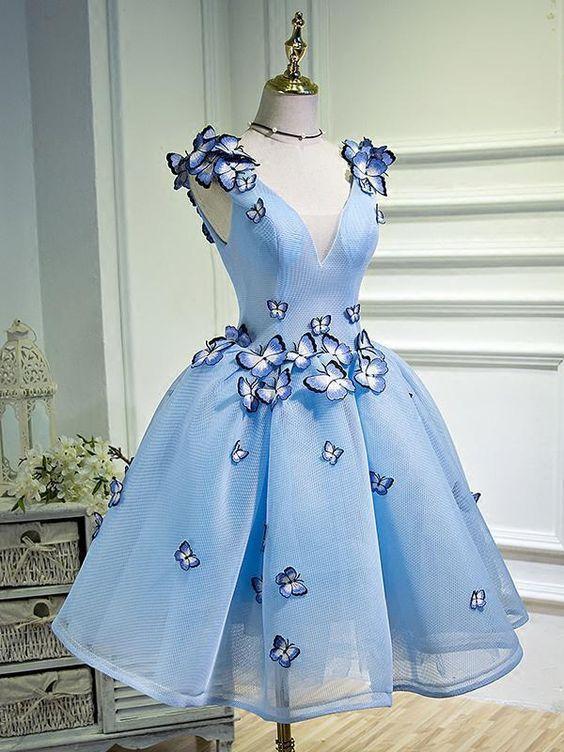 Long Sky Blue Prom Dresses Butterfly Applique Quinceanera Dresses, QB0 QueenaBridal Long Sky Blue Prom Dresses Butterfly Applique Quinceanera Dresses, QB0 QueenaBridal