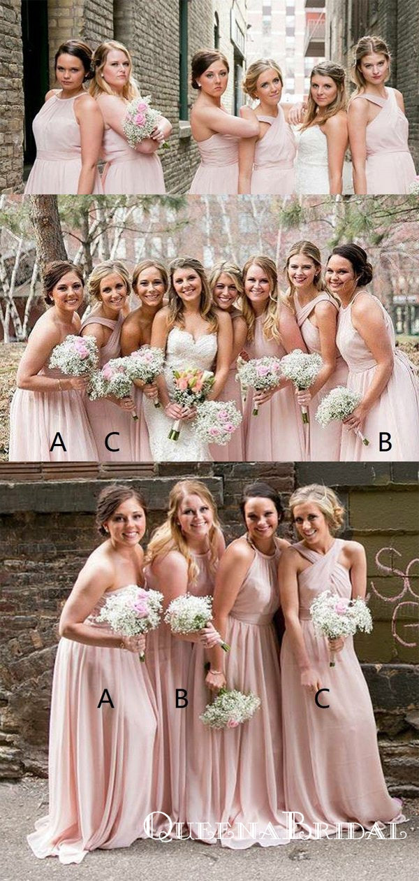 A-Line Mismatched Long Blush Pink Chiffon Bridesmaid Dresses, QB0625 QueenaBridal A-Line Mismatched Long Blush Pink Chiffon Bridesmaid Dresses, QB0625 QueenaBridal
