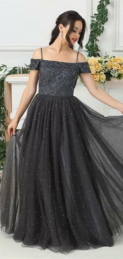 Black Long Off The Shoulder Beading Evening Party Prom Dresses , QB0613
