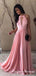 Charming A-Line Halter Pink Chiffon Satin Long Prom Dresses, QB0568