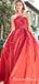 Red Color Appliques A-line Strapless Long Cheap Prom Dresses, QB0800