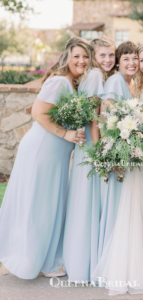 Mismatched Light Blue Chiffon A-line Long Cheap Floor-Length Bridesmai QueenaBridal Mismatched Light Blue Chiffon A-line Long Cheap Floor-Length Bridesmai QueenaBridal