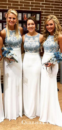 Mermaid Bateau Top Beaded Long Cheap Charming Bridesmaid Dresses Online, BDS0066