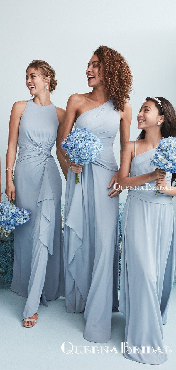 Mismatched Dusty Blue Chiffon A-line Long Cheap Charming Bridesmaid Dr QueenaBridal Mismatched Dusty Blue Chiffon A-line Long Cheap Charming Bridesmaid Dr QueenaBridal