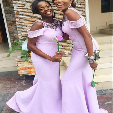 Tight Mermaid Halter Strap Long Cheap Pink Satin Bridesmaid Dresses with Lace, QB0122