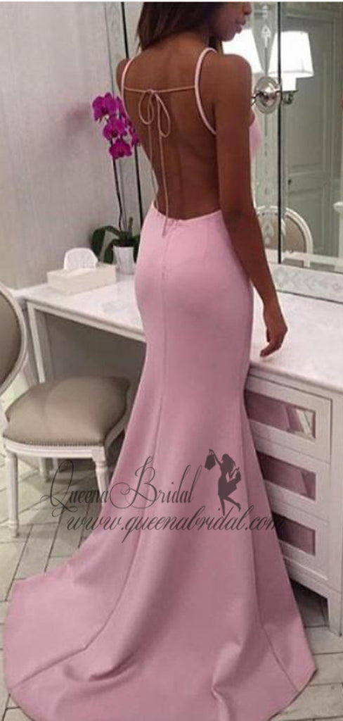 Sexy Pink Scoop Long Mermaid Backless Prom Dresses, QB0467