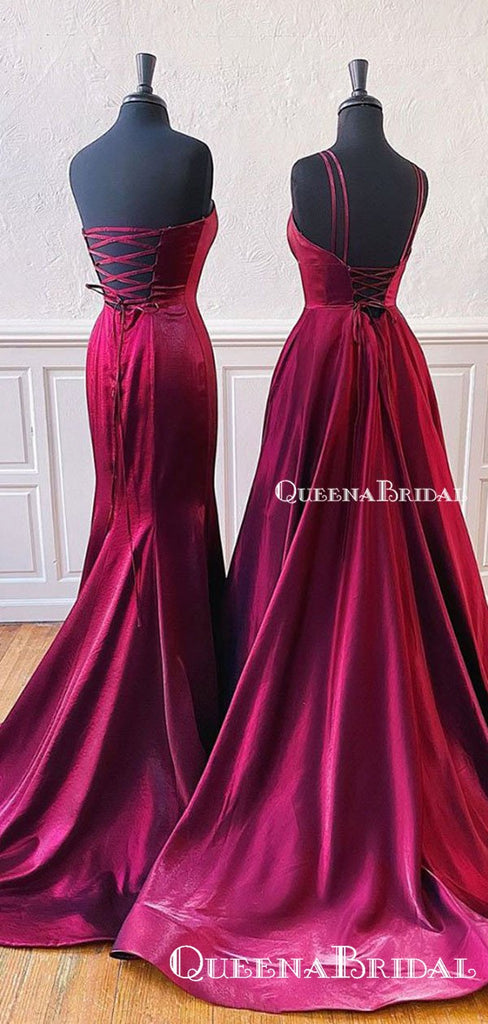 Simple New Arrival Burgundy Satin Sleeveless A-line Long Cheap Formal Eveving Party Prom Dresses, PDS0037