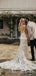 Newest V-neck Champagne Lace Mermaid Long Cheap Wedding Dresses, WDS0025
