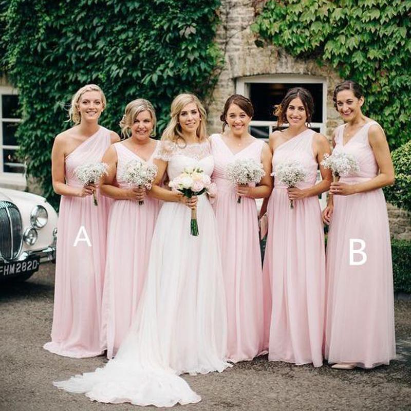 Mismatched Chiffon Pale Pink Long Cheap Bridesmaid Dresses Online, WG2 QueenaBridal Mismatched Chiffon Pale Pink Long Cheap Bridesmaid Dresses Online, WG2 QueenaBridal