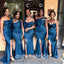 Mismatched Blue Mermaid Side Slit Maxi Long Bridesmaid Dresses, BDS0139