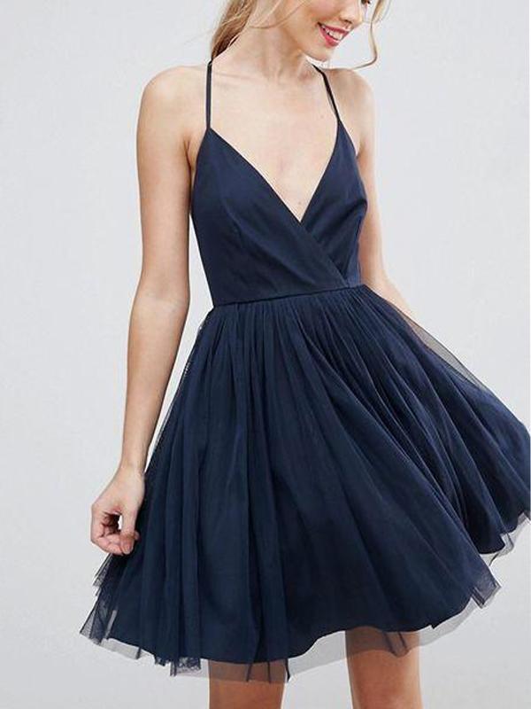 Navy Halter Blue Cheap 2018 Homecoming Dresses Under 100, CM404 – QueenaBridal