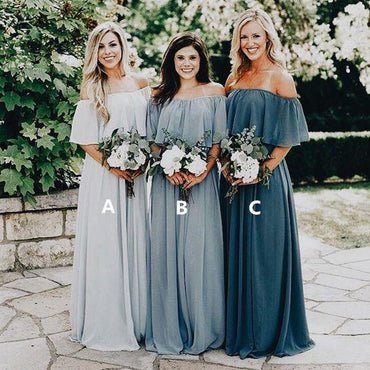 Cheap Off Shoulder Chiffon Custom Long Bridesmaid Dresses, WG239