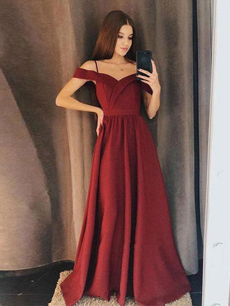 Burgundy Side Slit Spaghetti Straps Simple Long Evening Prom Dresses, QB0417