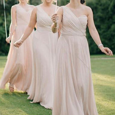 One Shoulder Chiffon Long Cheap Bridesmaid Dresses Online, WG273