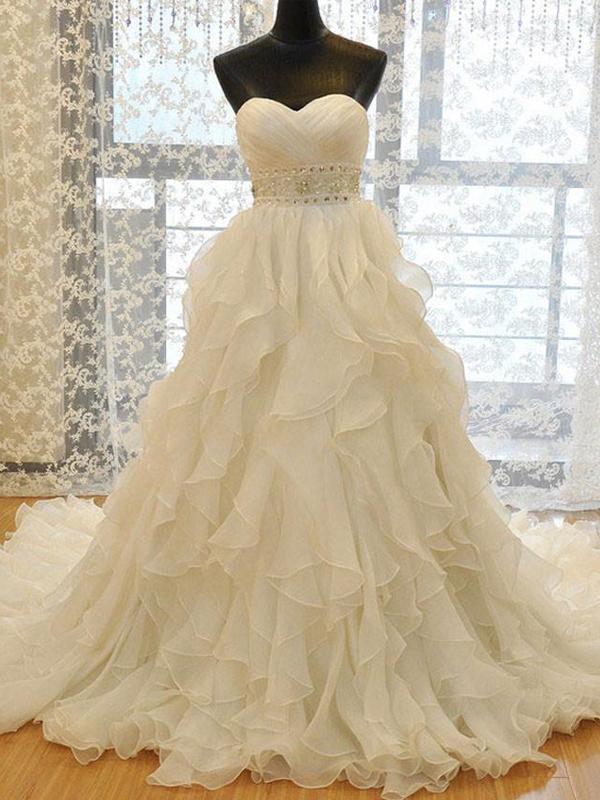 Strapless Organza A-line Ruffle Custom Wedding Dresses Online, WD358
