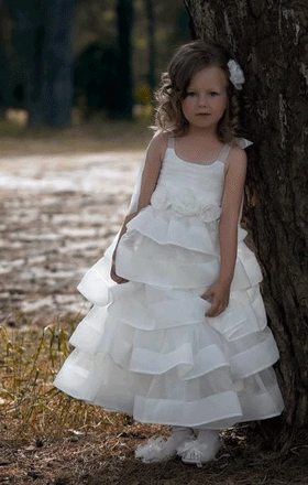 Cute Square Sleeveless Long Cheap Flower Girl Dresses With Handmade Flowers, QB0830
