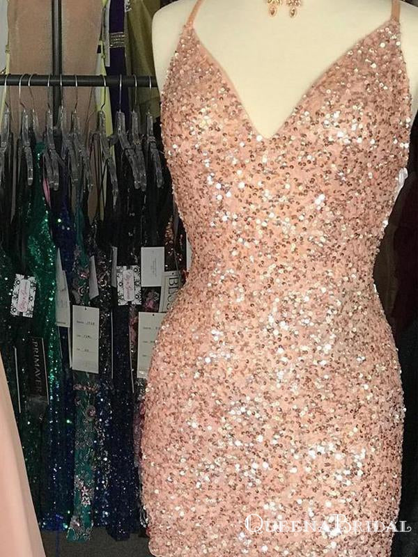 tight homecoming dresses 2021 Halter Backless Gold Applique Sparkly Tight Homecoing Dresses 2021, CM436 SposaBridal