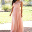 Elegant Lace Floor-Length Applique Blush Pink Long Formal Cheap Chiffon Bridesmaid Dresses, WG35