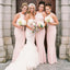 Mermaid Round Neck Long Cheap Pink Satin Bridesmaid Dresses Online, QB0118