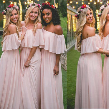 Light Blush Pink Chiffon Cheap Long Bridesmaid Dresses Online, WG293