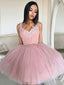 Cheap V Neck Tulle Cute Pink Homecoming Dresses 2018, CM439