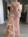 Illusion Neck Chic Pink Sheath Long Sleeve Mermaid Prom Dresses With Beaded, QB0693
