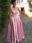 Charming Pink Scoop Long Cheap Prom Dresses Gown With Applique, QB0474