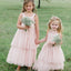 Cute Square Neck Pink Tulle Long Cheap Flower Girl Dresses with Handmade Flower, QB0108
