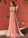 Simple Pink A-line V-neck Cheap Maxi Long Evening Prom Dresses, WGP261