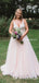 New Arrival V-neck Pink Tulle Lace Appliqued A-line Long Cheap Wedding Dresses, WDS0008