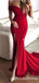 Simple Red Mermaid Side Slit Off Shoulder Long Evening Prom Dresses, QB0399