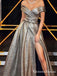 Off-The-Shoulder Sleeveless Charming A-line Long Cheap Side Slit Formal Eveving Prom Dresses, QB0961