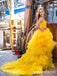 Sweetheart Ball Gown Charming Sleeveless Yellow Tulle Beaded Long Cheap Prom Dresses, QB0954