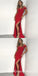 Charming Mermaid Off-Shoulder Long Cheap Red Prom Dresses with Split, QB0501