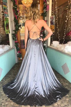 Spaghetti Straps Backless Silver Custom Long Evening Prom Dresses, QB0456
