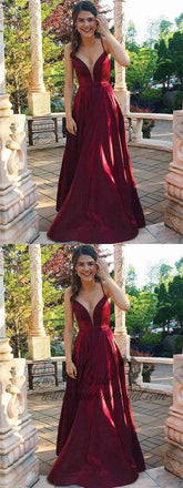 2019 Simple Maroon Halter A-line Long Evening Prom Dresses, QB0410