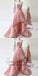 A-Line Strapless Asymmetry Pink Lace Prom Dresses with Appliques, QB0246