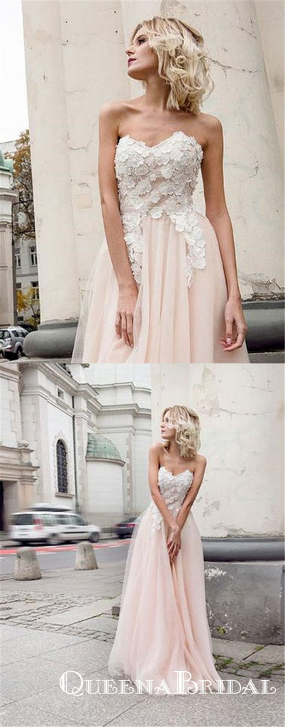 Beautiful Sweetheart Long Cheap Blush Pink Prom Dresses With Applique, QB0656