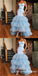 Mermaid Sweetheart High Low Light Blue Tiered Tulle Prom Dresses, QB0521