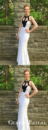 Charming White Halter Long Sheath Cheap Prom Dresses, QB0784